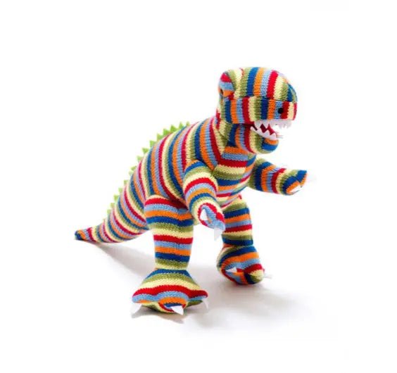 Best Years Knitted Rainbow Stripe T Rex Dinosaur Rattle Best Years