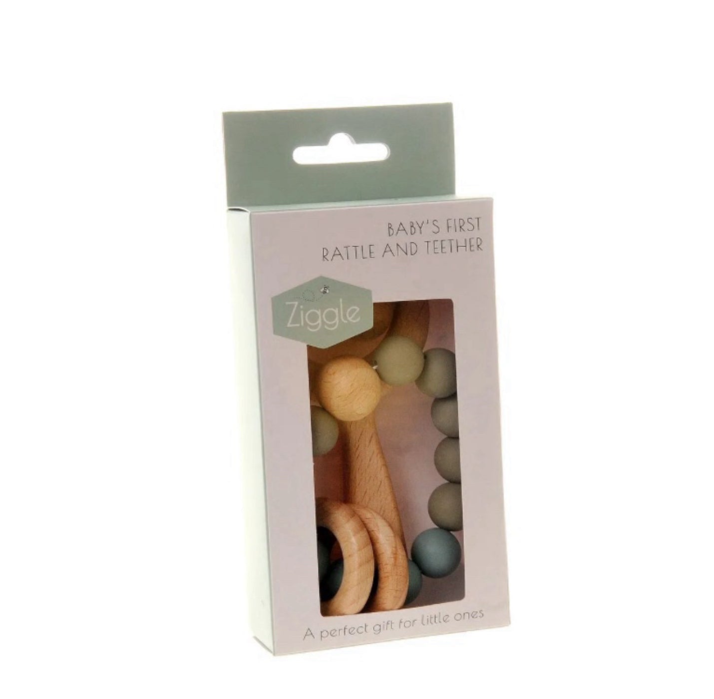 Wooden teether and rattle - blue grey Ziggle