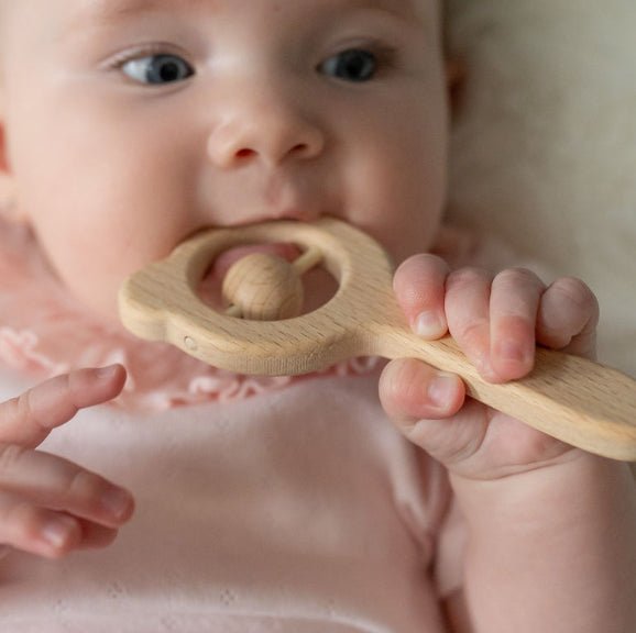 Wooden Teether and Rattle Duo - blush Ziggle