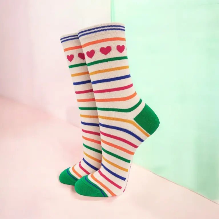 Sock Talk Bright Stripe Hearts Sock Talk