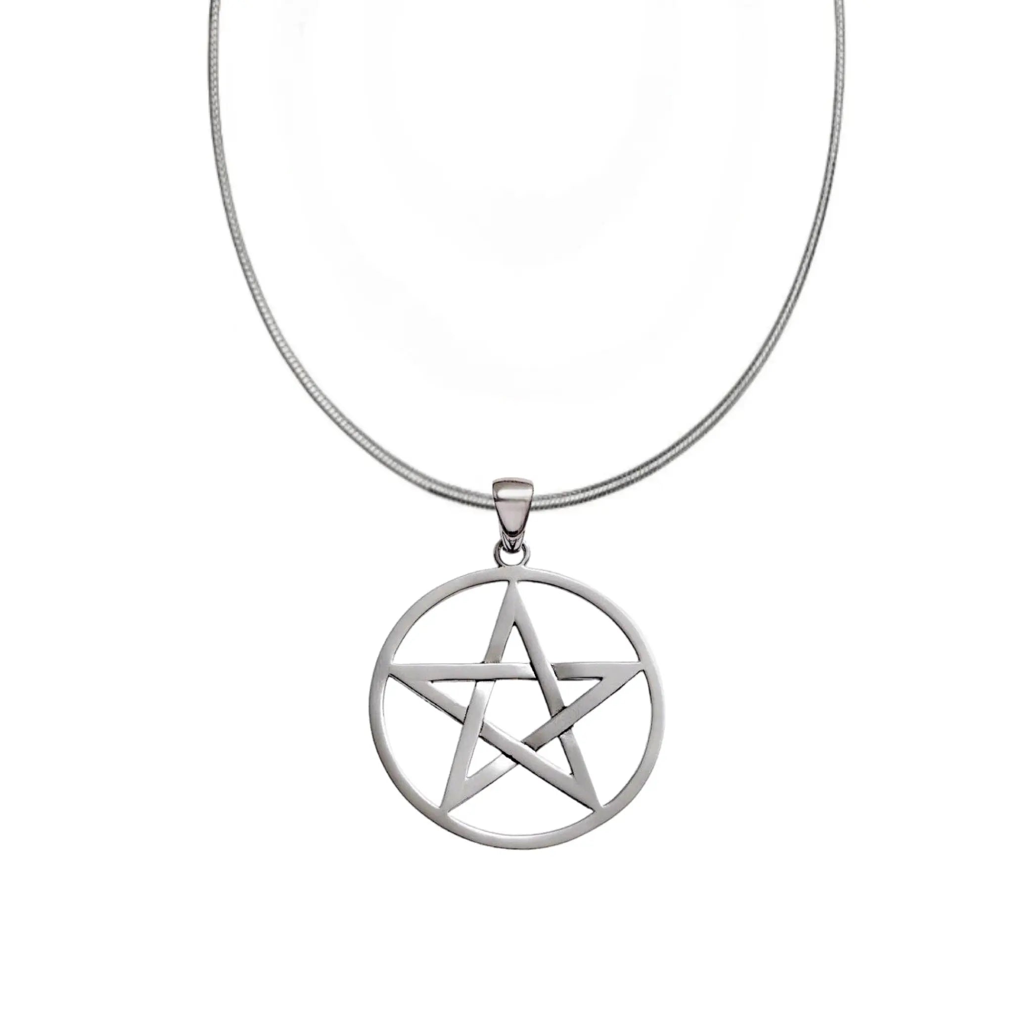 Beautiful 925 Silver 24" pendant necklace 1mm Snake Chain With X Large Pentagram - Prezzi
