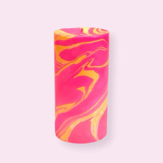 Pink Matcha Latte Marble Pillar Candle Flamingo