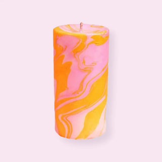 Totally Groovy Marble Pillar Candle Flamingo