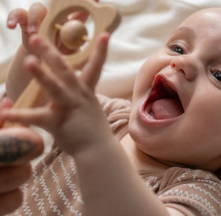 Wooden Teether and Rattle Duo  - blue grey Ziggle