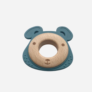 Love Mom Silicone and Wood Teether - Teal Bear 