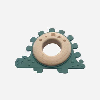 Silicone and Wood Teal Dinosaur Teether - Prezzi