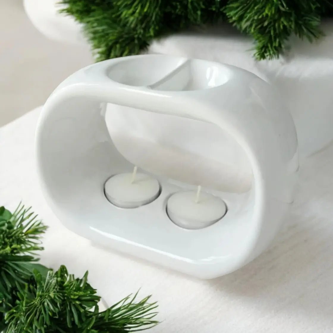 White Duo Ceramic Wax Burner Melter Sparks
