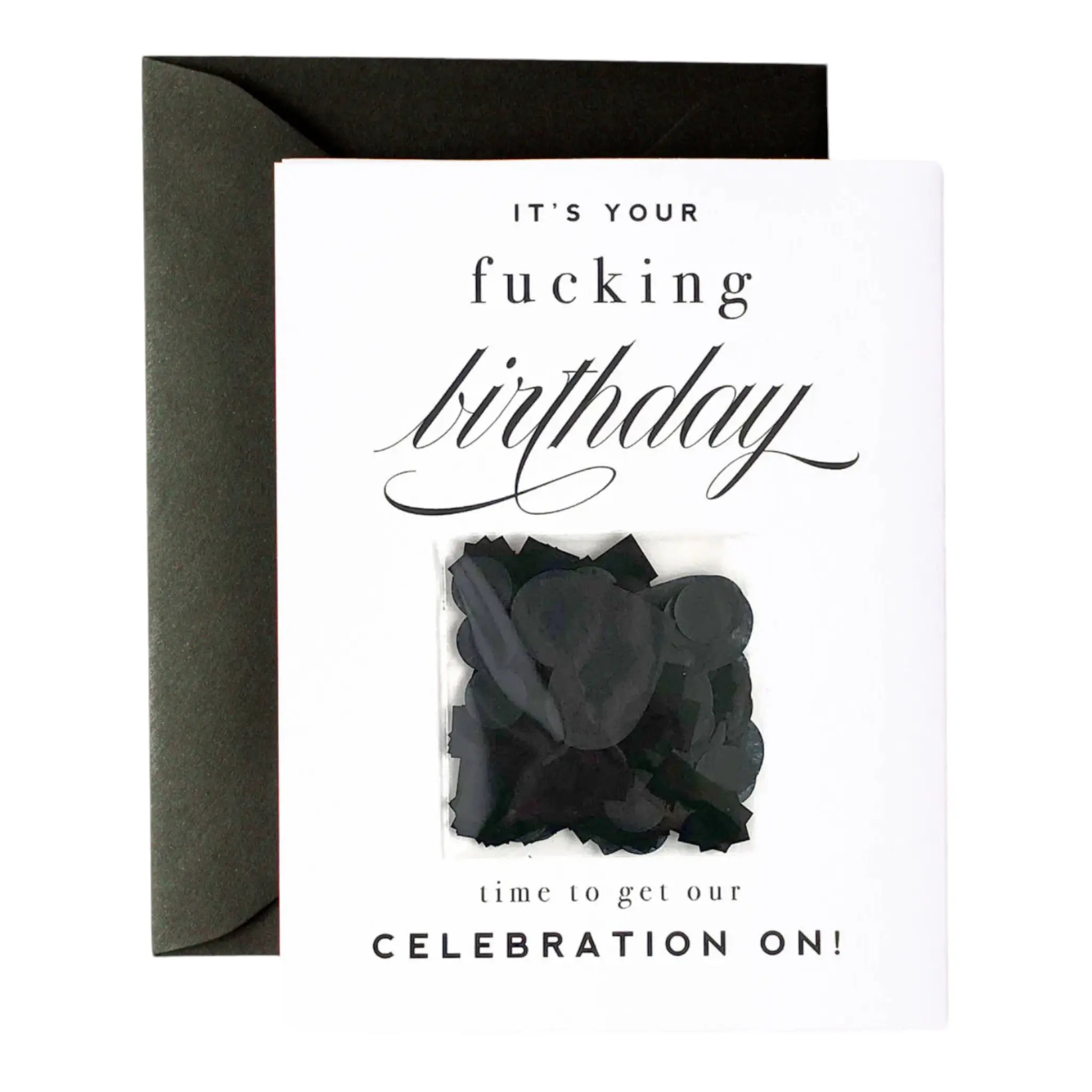 It's Your F-ing Birthday, Black Confetti Funny Birthday Greeting Card Kitty Meow