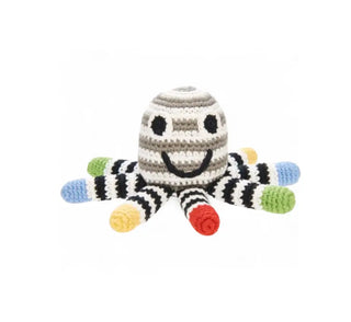 Pebble Black and White Striped Organic Octopus Rattle Pebble