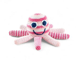 Pebble Pink Striped Organic Octopus Rattle Pebble