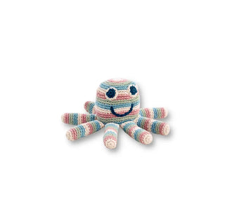 Pebble Pink and Blue Striped Organic Octopus Rattle Pebble