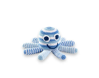 Pebble Blue Striped Organic Octopus Rattle Pebble