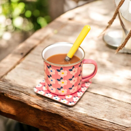Enamel Happy Retro Rose Mug and Coaster - Prezzi