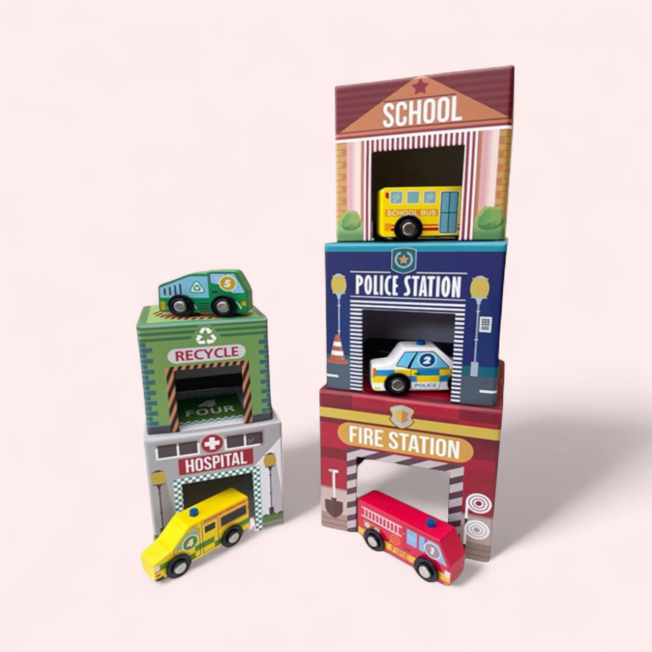 Wooden Toy Cars Nesting Stacking Playset Bee Smart Toys