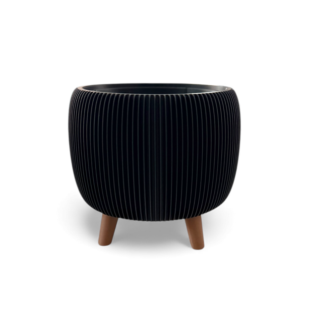 Retro Ribbed Planter - Black Satin Millees