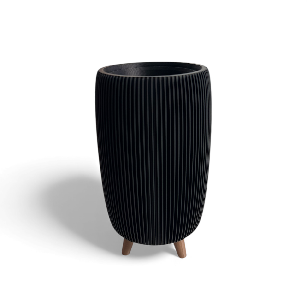 Retro Ribbed High Planter - Black Satin Millees