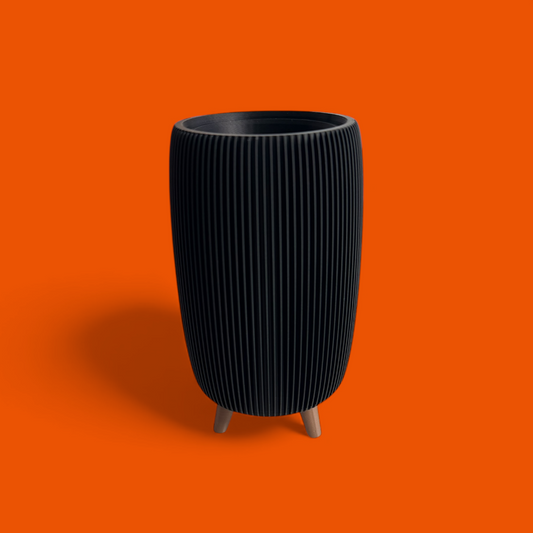 Retro Ribbed High Planter - Black Satin Millees