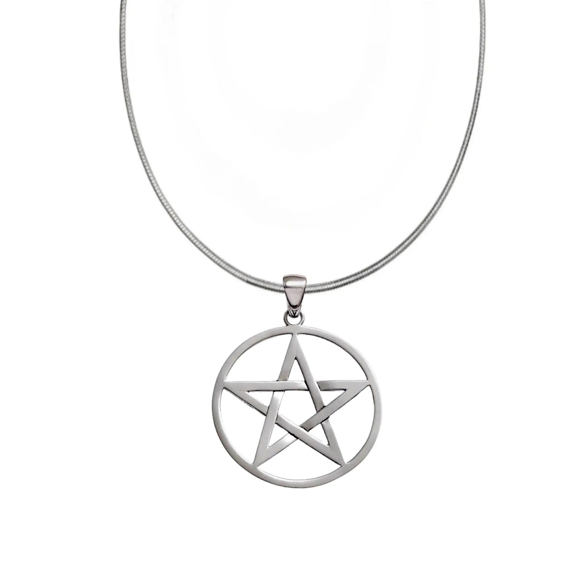 Beautiful 925 Silver 24" pendant necklace 1mm Snake Chain With X Large Pentagram - Prezzi