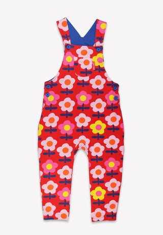 Organic Pink Flower Print Dungarees Toby Tiger